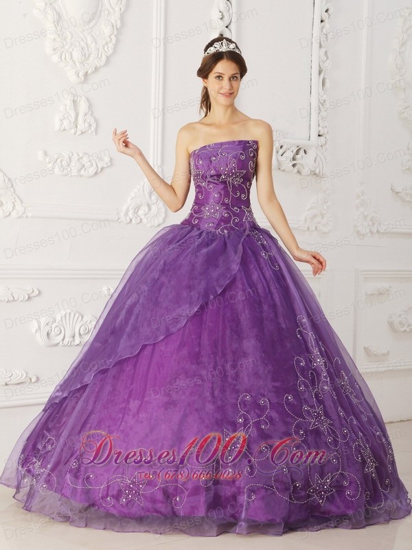 Satin and Organza Beading Purple Quinceanera Dress