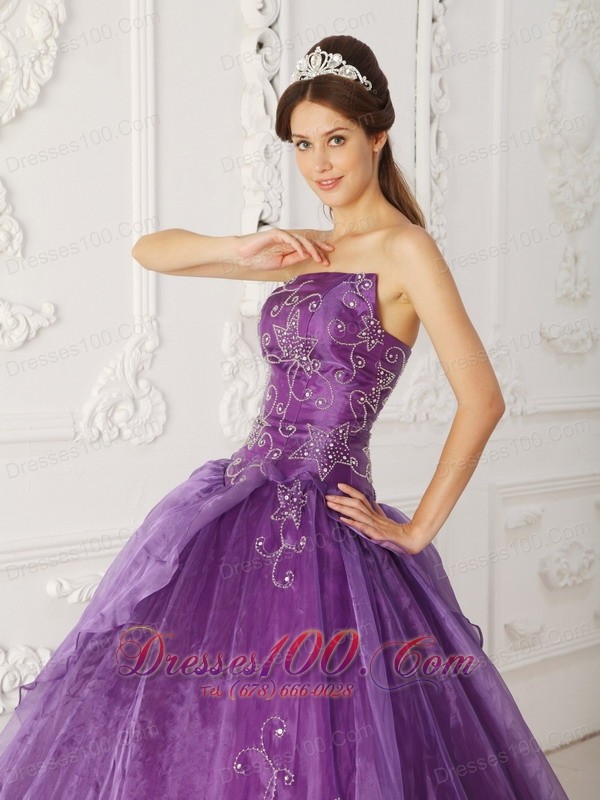 Satin and Organza Beading Purple Quinceanera Dress