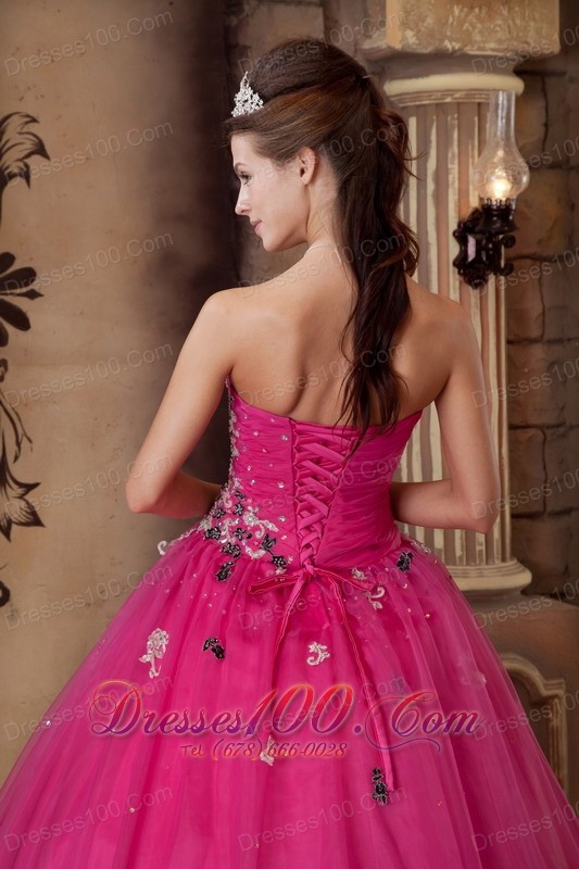 Hot Pink A-line Quinceanera Dress Organza With Beading
