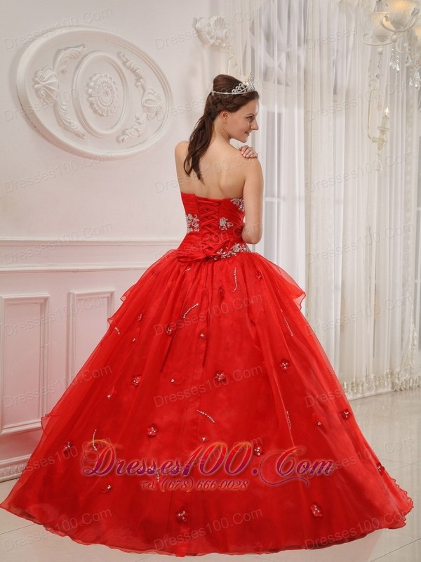 Red Ball Gown Quinceanera Dress Taffeta and Organza Appliques