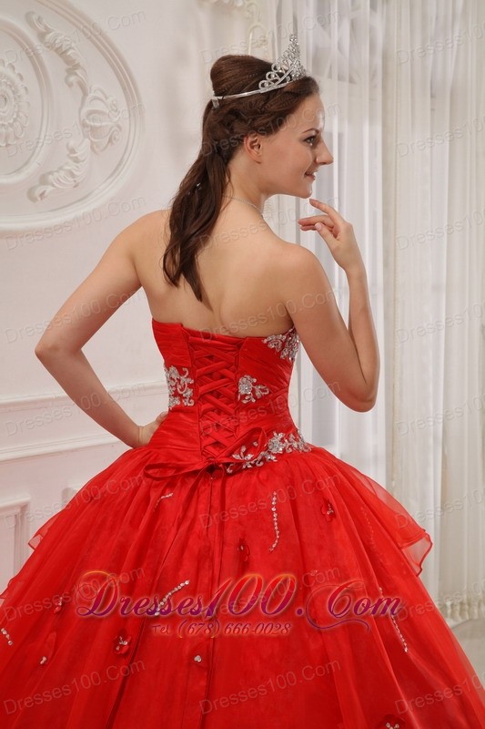 Red Ball Gown Quinceanera Dress Taffeta and Organza Appliques