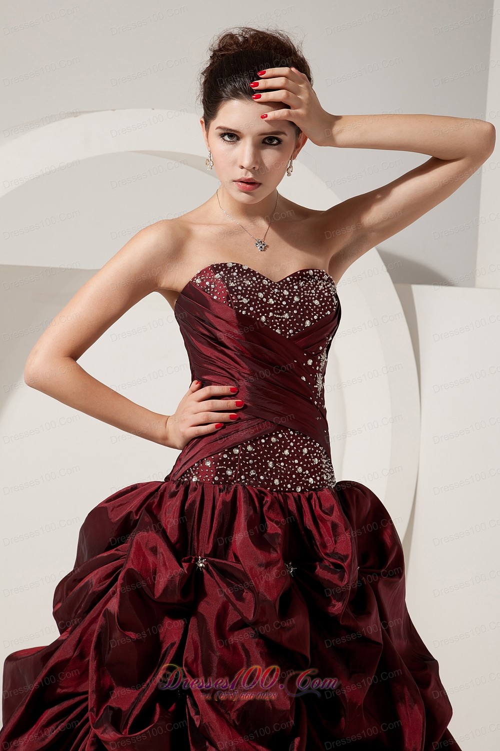 A-line Beading Taffeta Burgundy Dresses for Quinceaneras