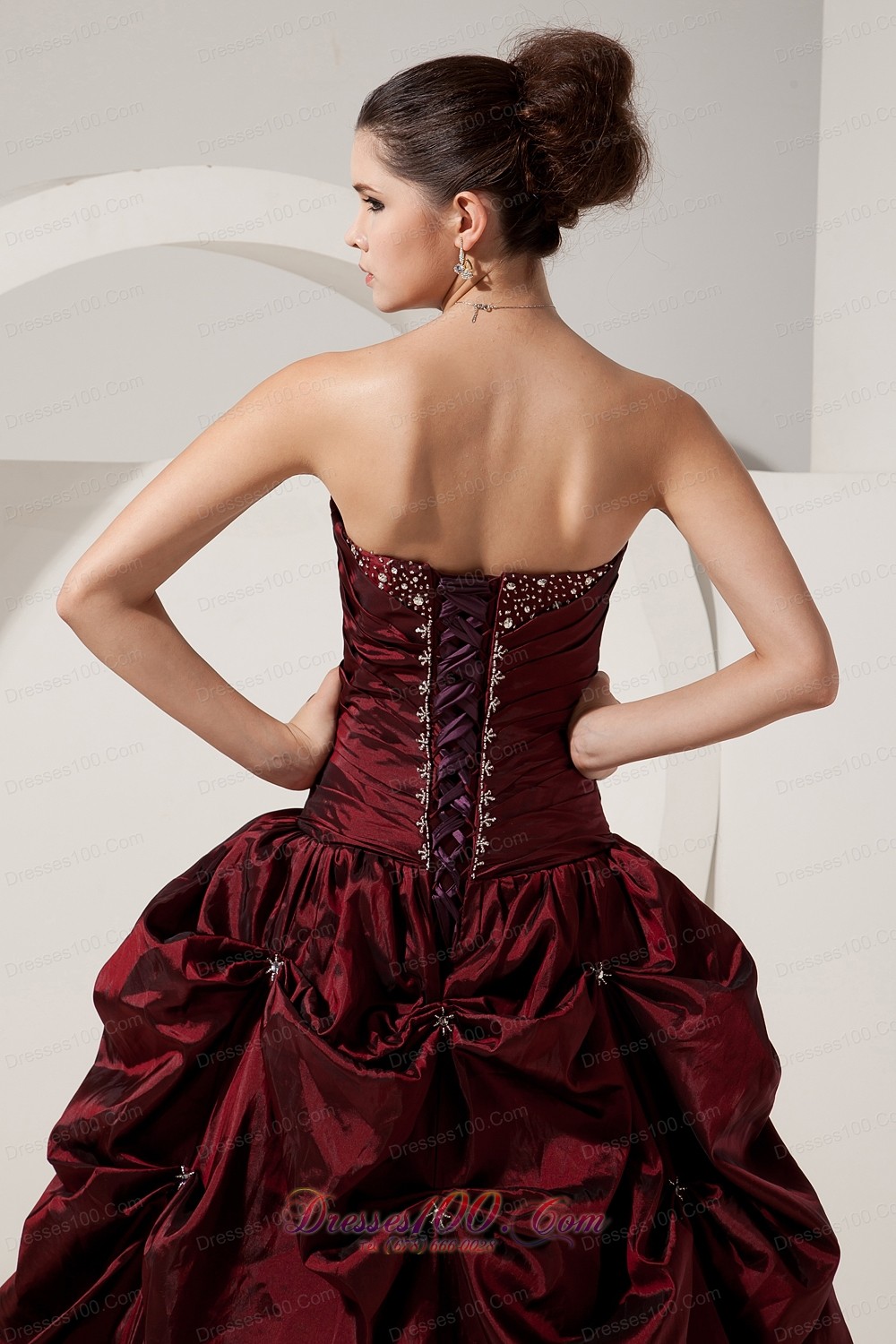 A-line Beading Taffeta Burgundy Dresses for Quinceaneras