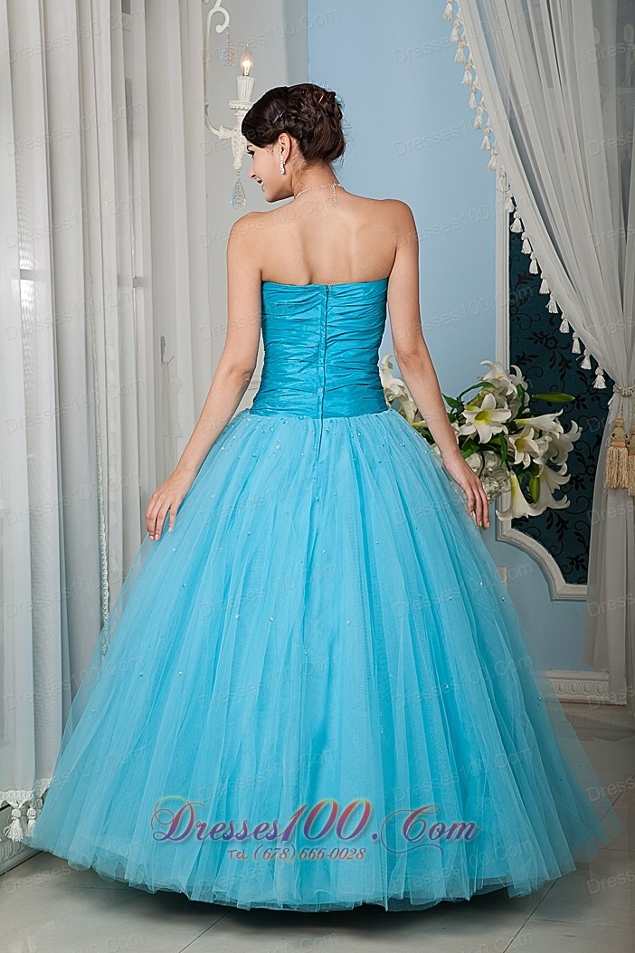Aqua 15 Quinceanera Dress A-line Sweetheart Tulle Beading