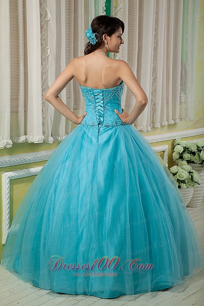 Beading Teal Ball Gown Sweetheart Dresses Of 15 Tulle