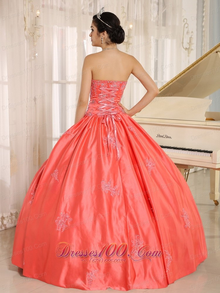 Watermelon Embroiery With Beading Quinceanera Gowns