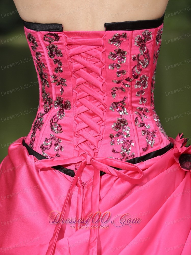 Flowers With Embroidery Hot Pink 2013 Quinceanera Dress
