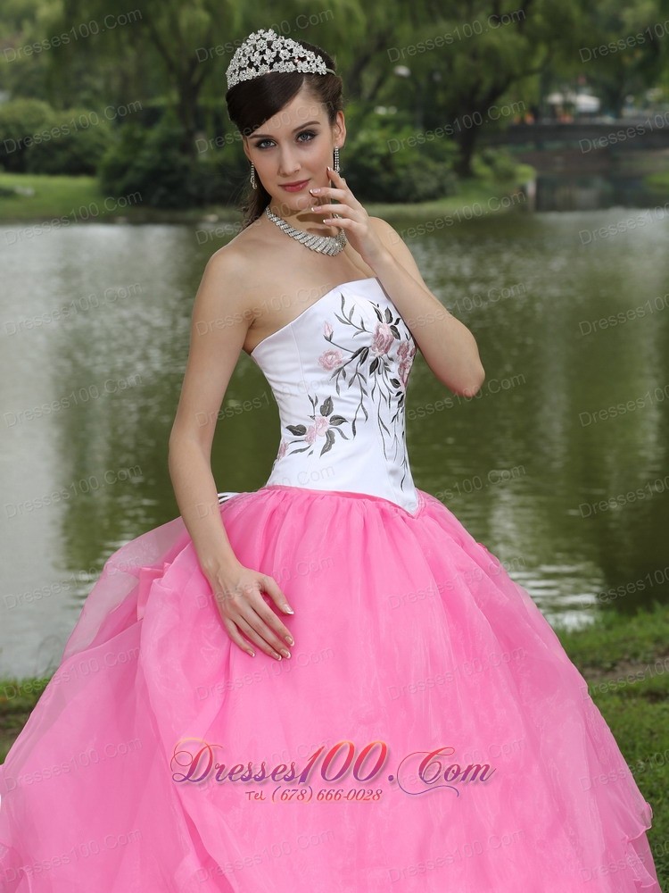 Embroidery Decorate Wholesale Rose Pink Quinceanera Dress