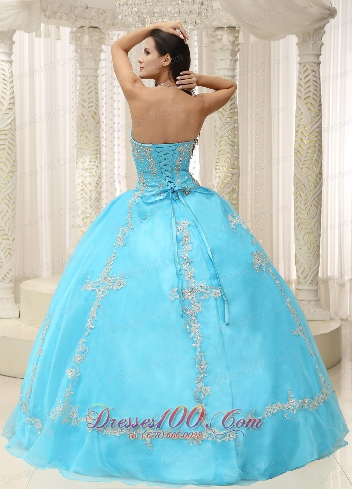 Appliques and Beaded Decorate Aqua Blue Quinceanera Dress
