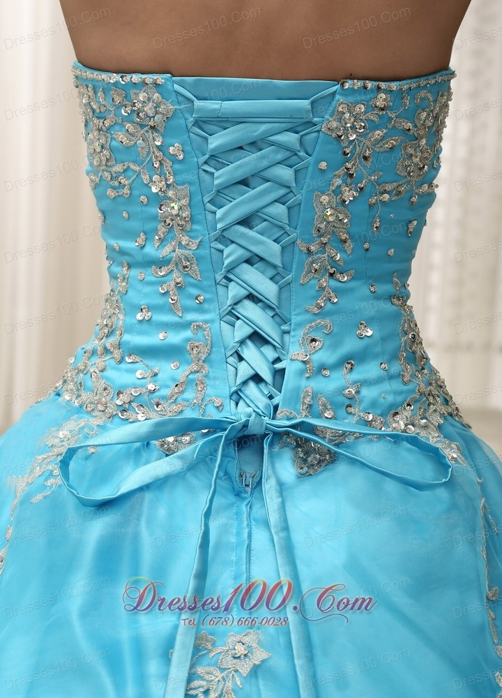 Appliques and Beaded Decorate Aqua Blue Quinceanera Dress