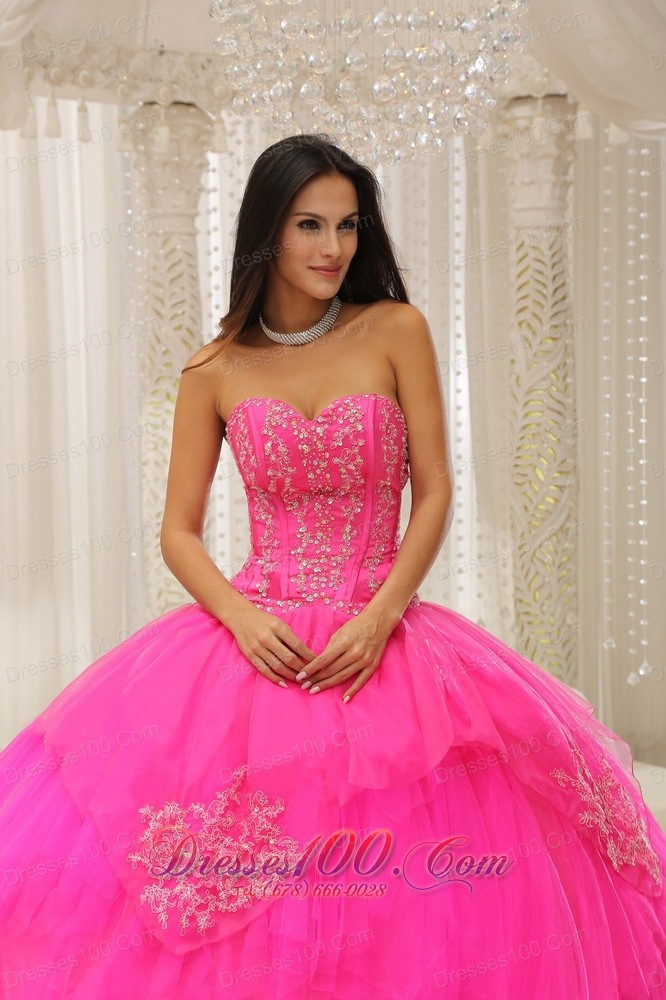 Sweetheart Hot Pink Embroidery Quinceanera Dresses On Sale