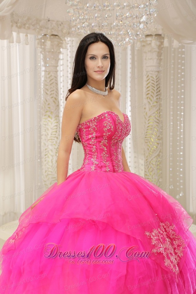 Sweetheart Hot Pink Embroidery Quinceanera Dresses On Sale