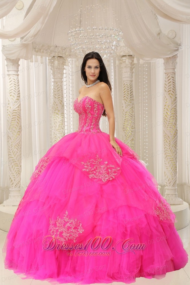Sweetheart Hot Pink Embroidery Quinceanera Dresses On Sale