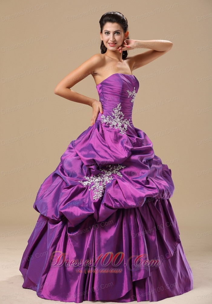 Strapless Appliques Decorate Pick-ups Purple Dresses Of 15