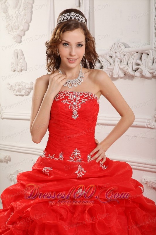 Affordable Red Organza Ruffles Sweet 16 Dress