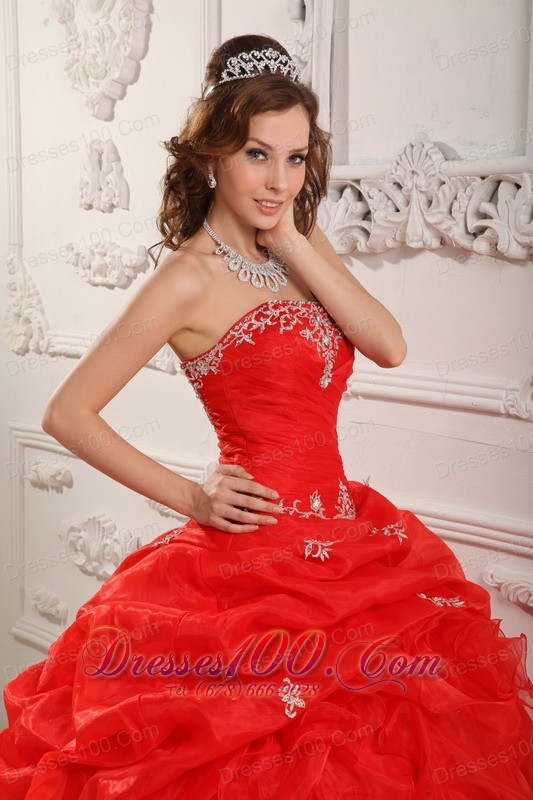 Affordable Red Organza Ruffles Sweet 16 Dress