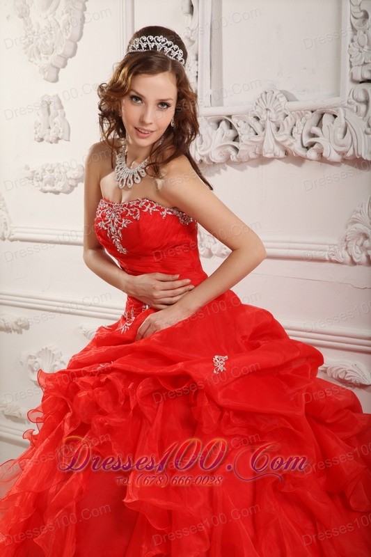 Affordable Red Organza Ruffles Sweet 16 Dress