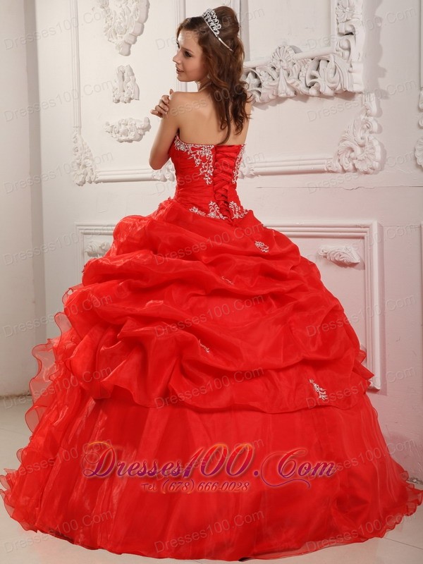 Affordable Red Organza Ruffles Sweet 16 Dress