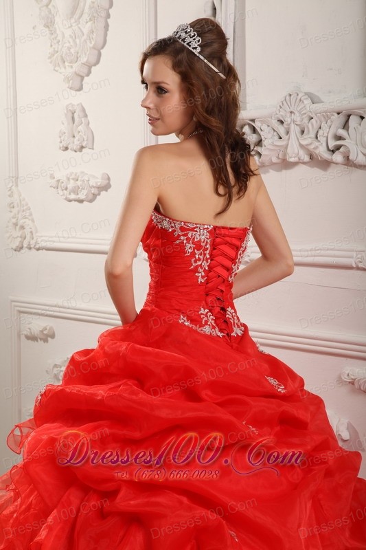 Affordable Red Organza Ruffles Sweet 16 Dress