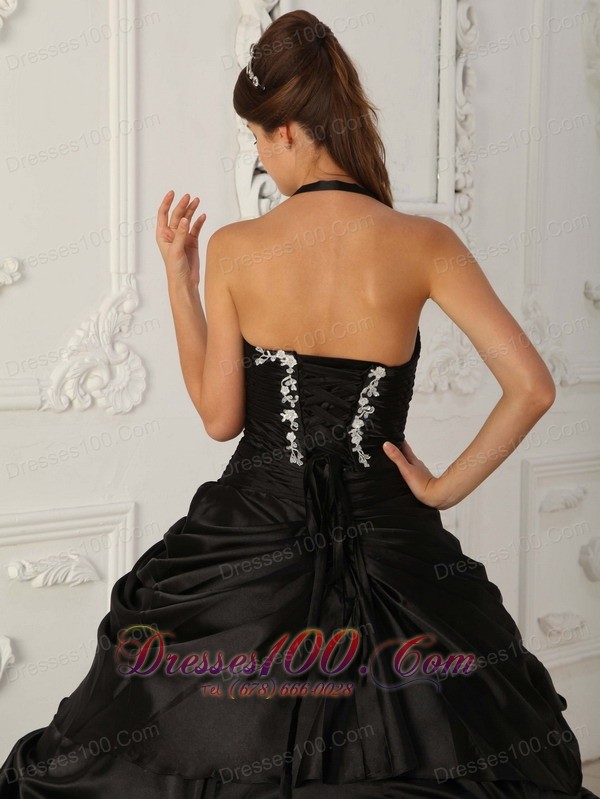 Pretty Black Halter Pick-ups Taffeta Sweet 16 Dress