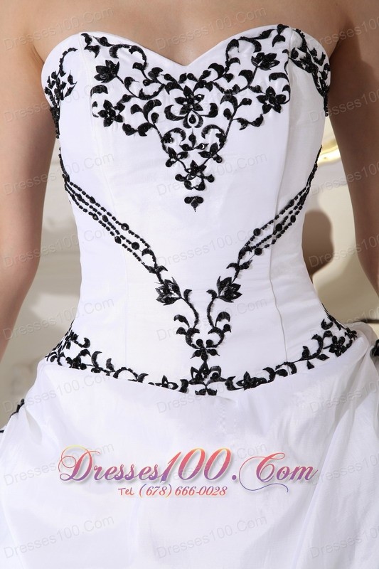 White Taffeta Black Embroidery Beading Sweet 16 Dress