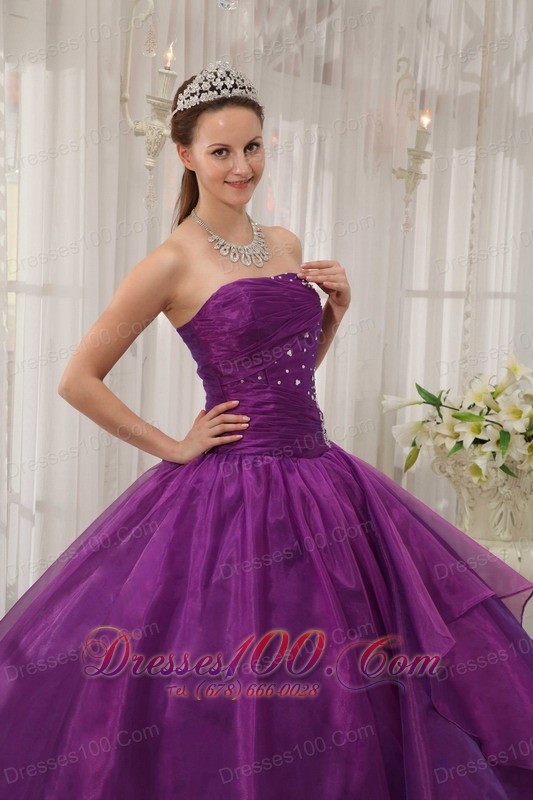 Low Prince Purple Beading Organza Sweet 16 Dress