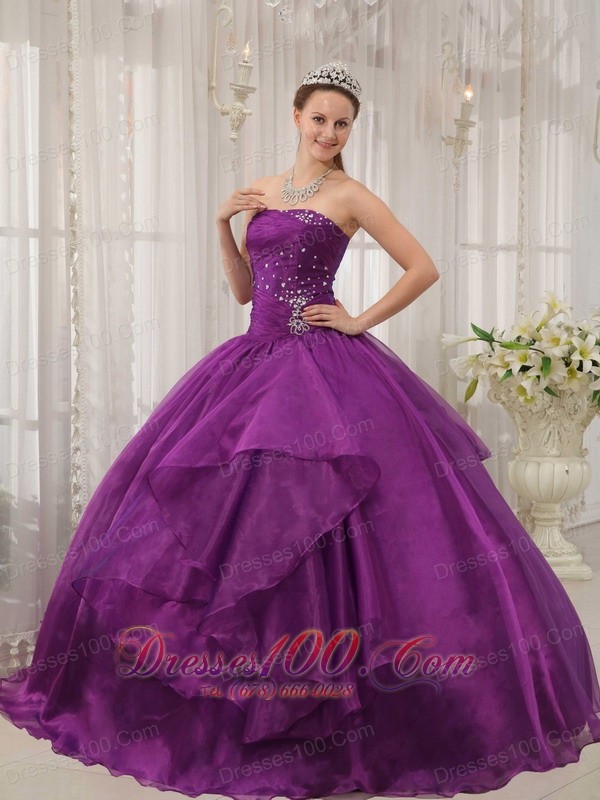 Low Prince Purple Beading Organza Sweet 16 Dress