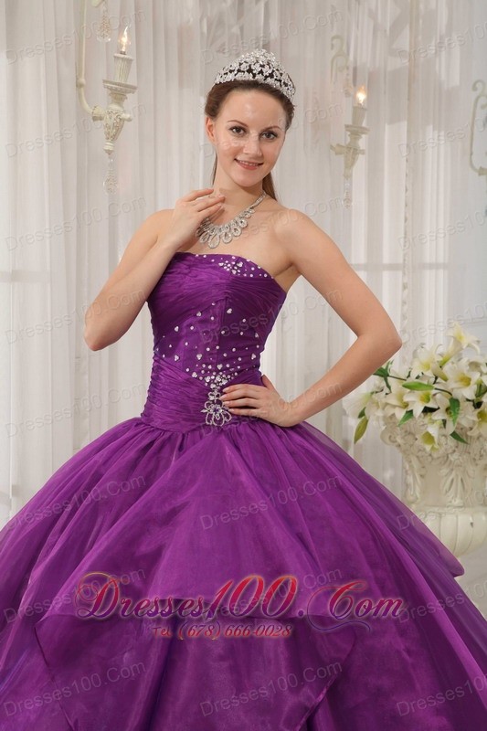 Low Prince Purple Beading Organza Sweet 16 Dress