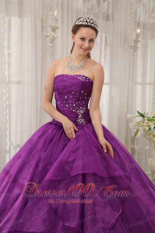 Low Prince Purple Beading Organza Sweet 16 Dress
