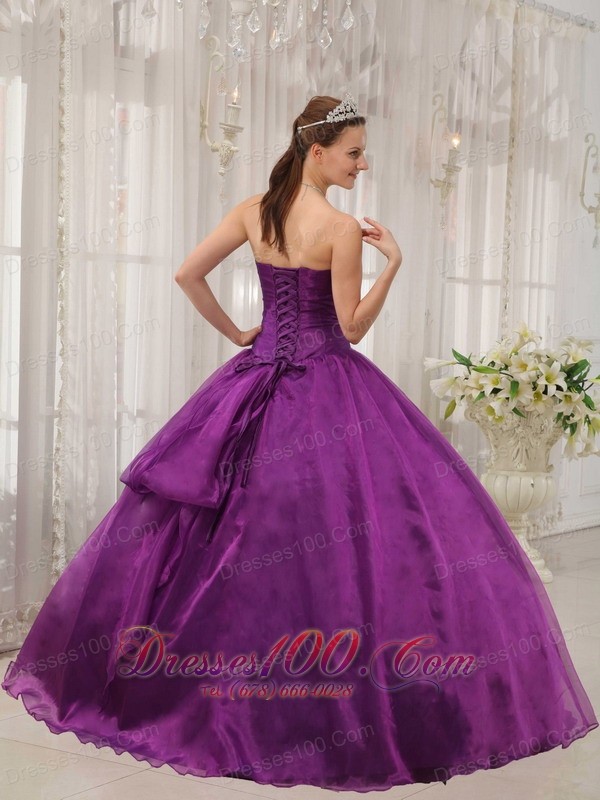 Low Prince Purple Beading Organza Sweet 16 Dress
