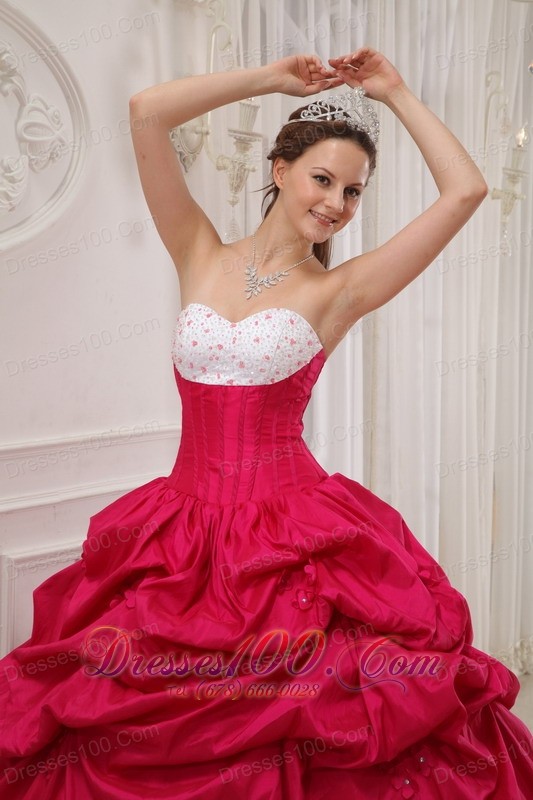 Hot Pink and White Bead Work Quinceanera Dress