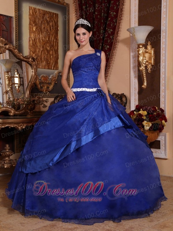 Royal Blue One Shoulder Hand Made Flower Quinceanera Dress