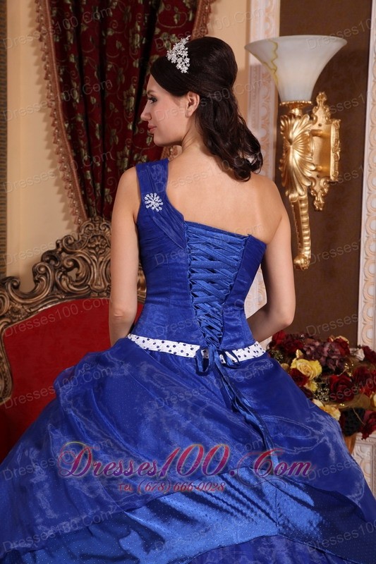 Royal Blue One Shoulder Hand Made Flower Quinceanera Dress