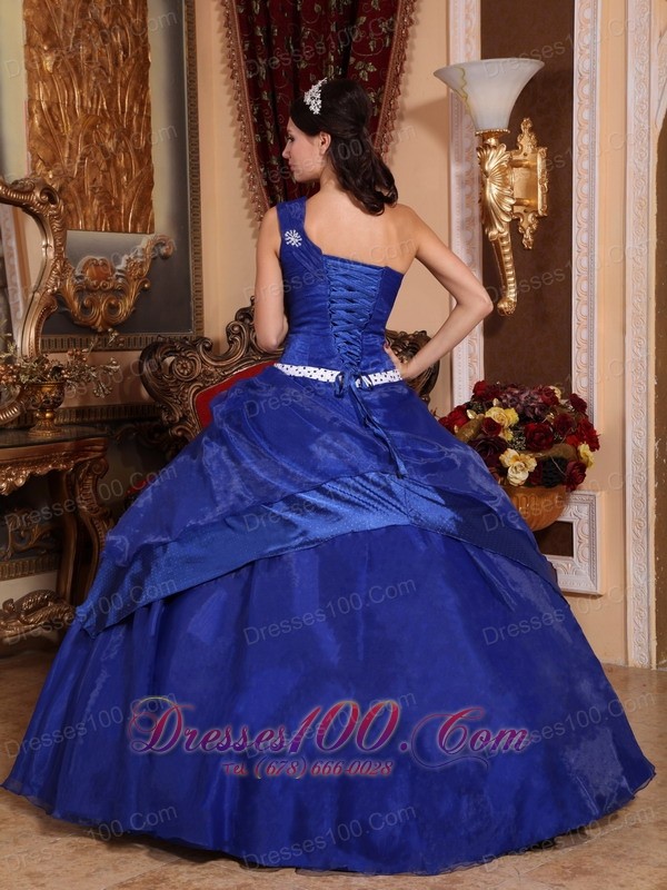 Royal Blue One Shoulder Hand Made Flower Quinceanera Dress