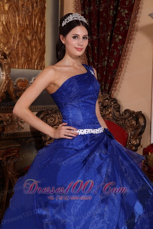 Royal Blue One Shoulder Hand Made Flower Quinceanera Dress