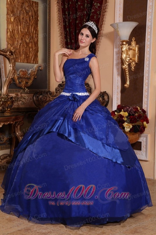Royal Blue One Shoulder Hand Made Flower Quinceanera Dress