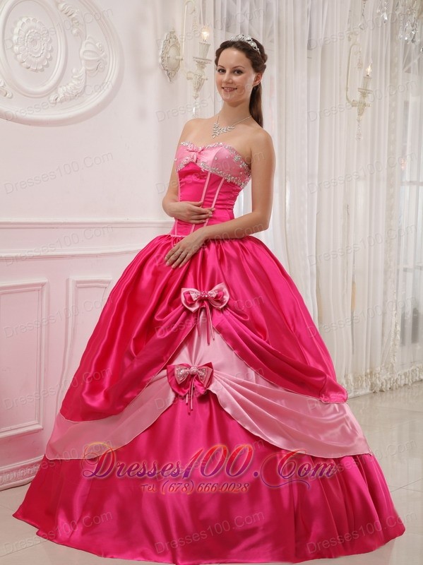 Hot Pink Sweetheart Beading Appliques Sweet 15 Dress