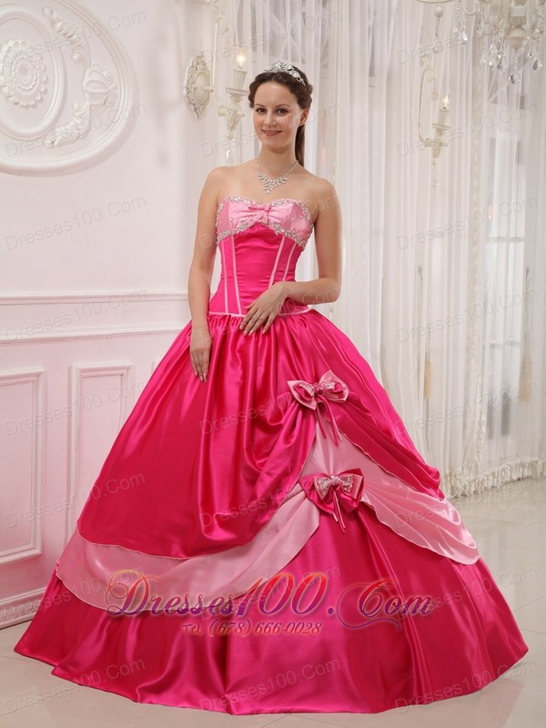 Hot Pink Sweetheart Beading Appliques Sweet 15 Dress
