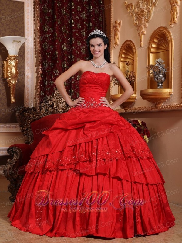 Amazing Red Quinceanera Dress Taffeta Appliques Beading