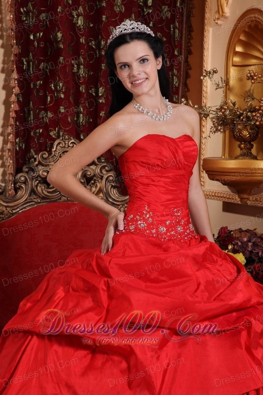 Amazing Red Quinceanera Dress Taffeta Appliques Beading
