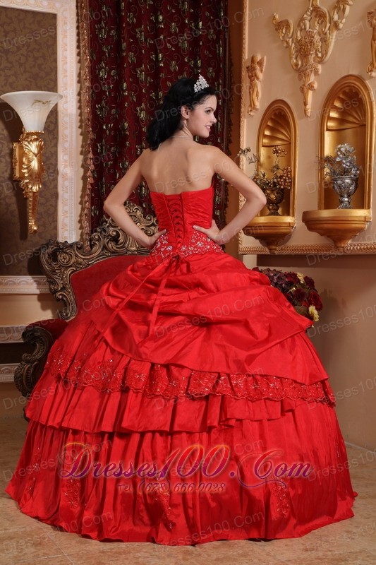 Amazing Red Quinceanera Dress Taffeta Appliques Beading