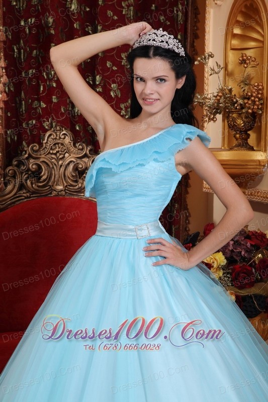 Light Blue Quinceanera Dress Floor-length One Shoulder