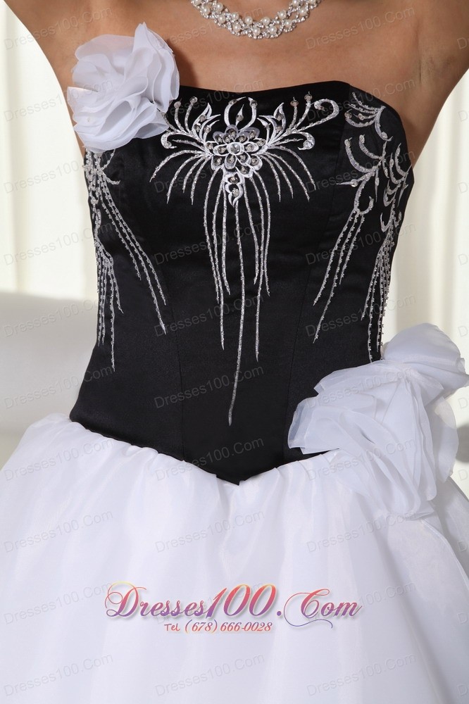 White and Black Embroidery Quinceanera Dress Strapless