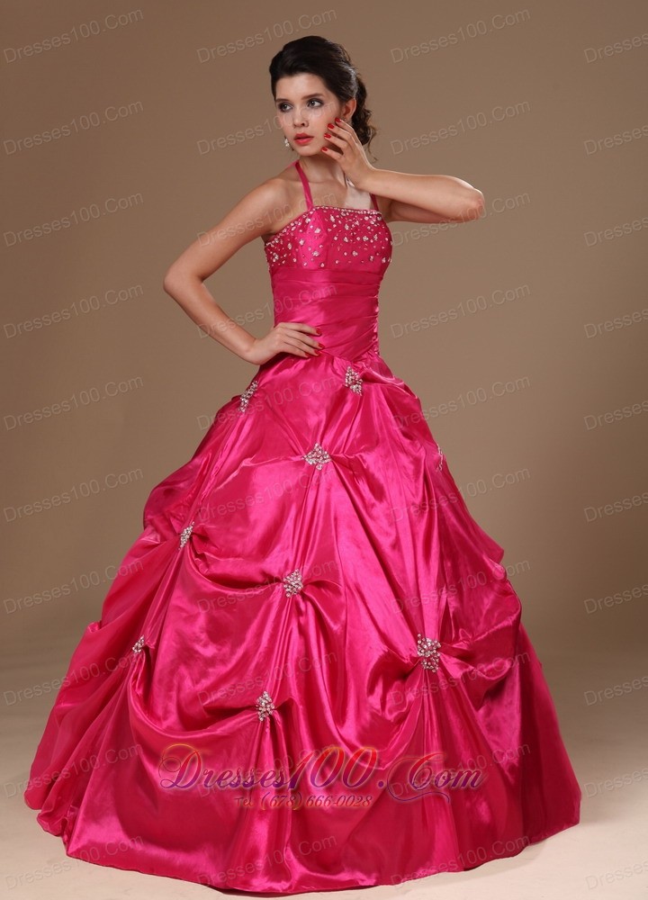 Hot Pink Pick-ups Halter A-line Military Ball Gowns