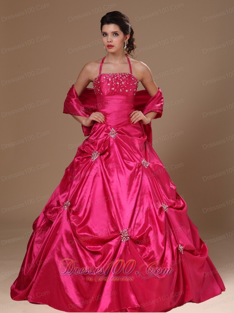 Hot Pink Pick-ups Halter A-line Military Ball Gowns