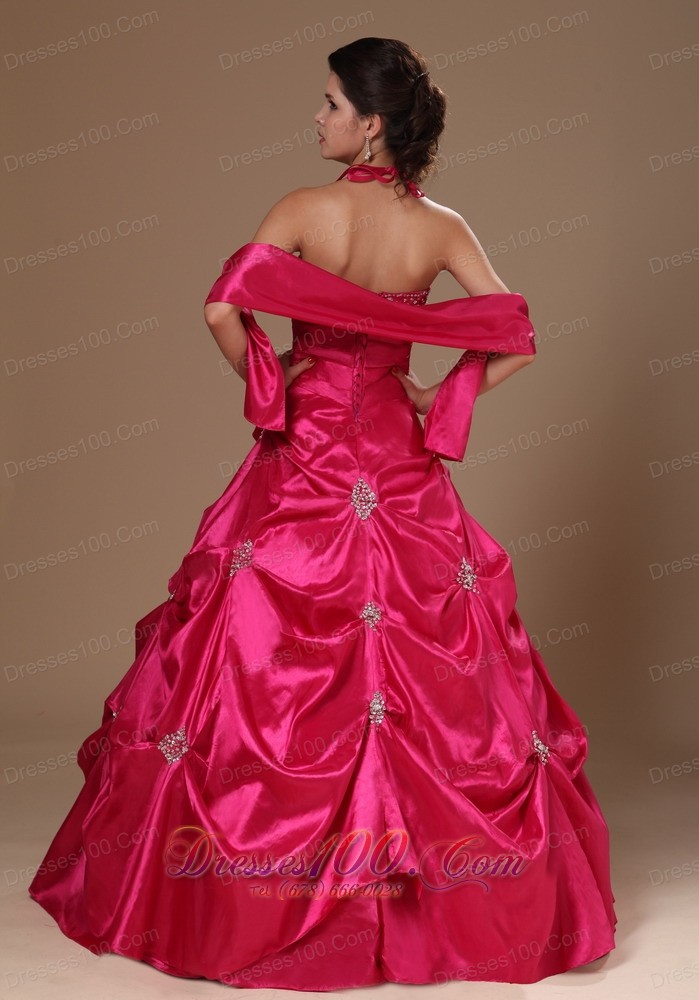 Hot Pink Pick-ups Halter A-line Military Ball Gowns
