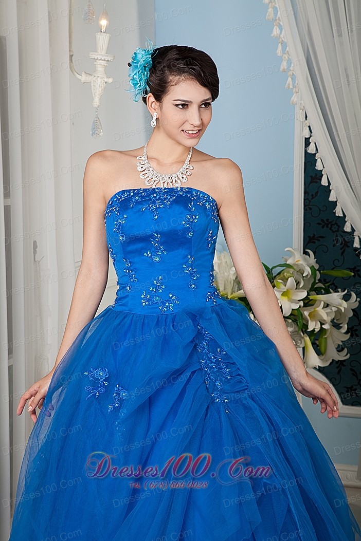 Royal Blue A-line Strapless Beading Quinceanera Dress