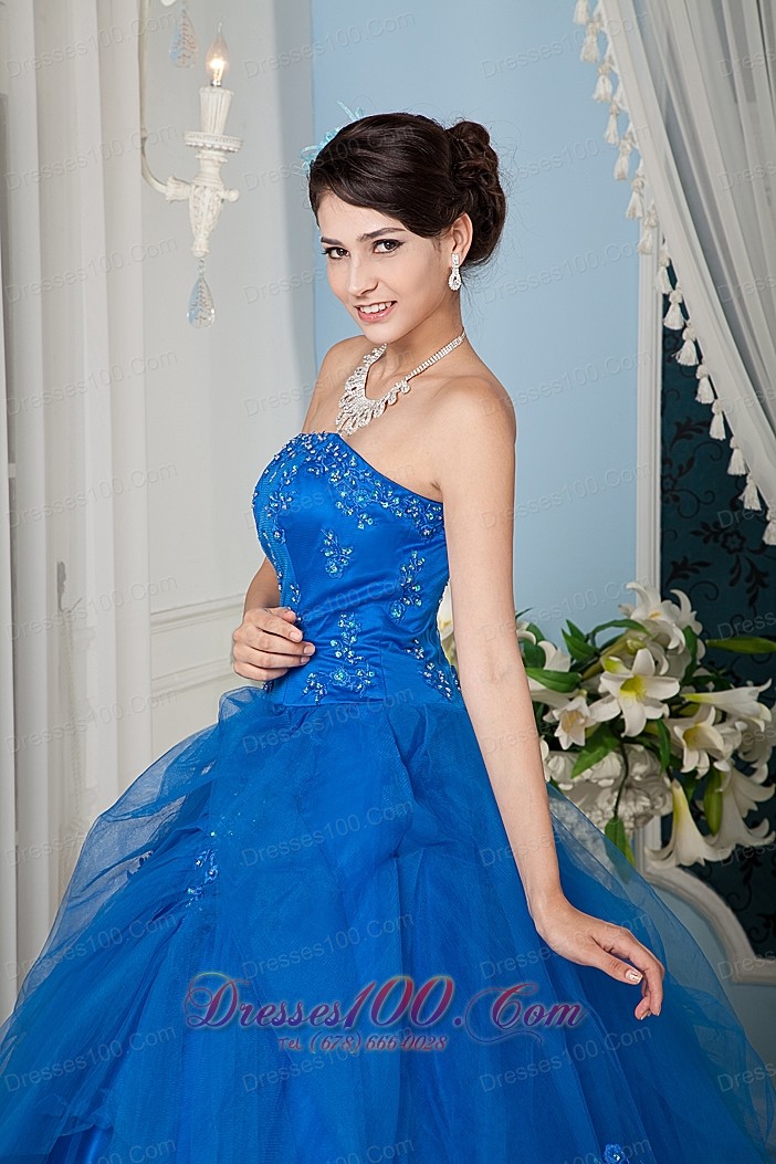 Royal Blue A-line Strapless Beading Quinceanera Dress