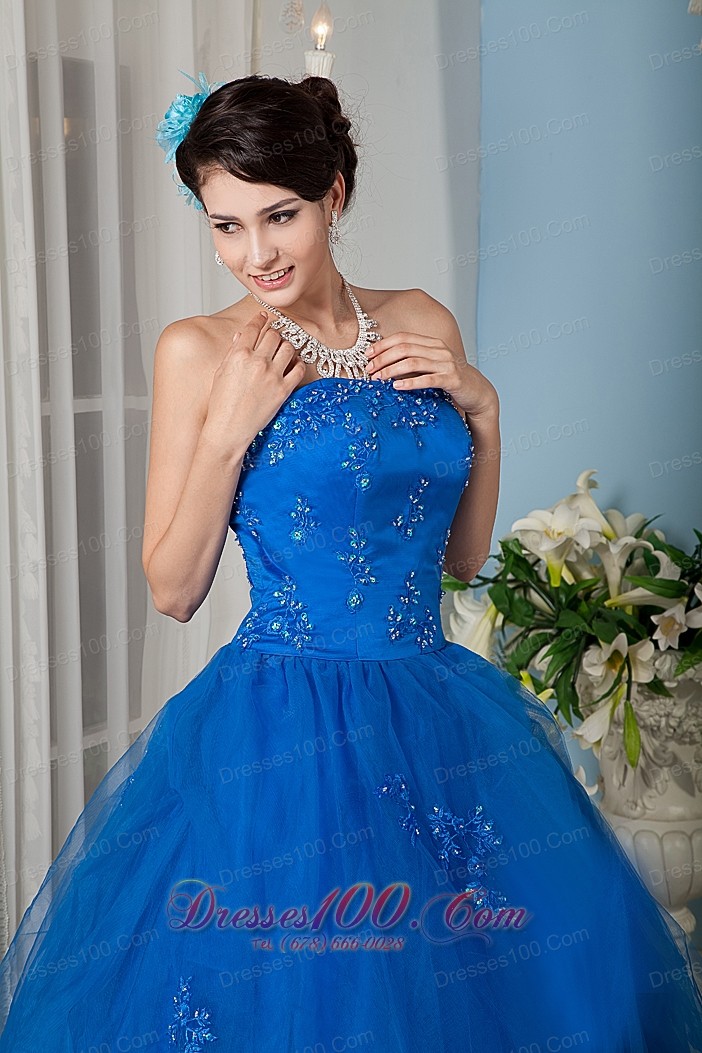Royal Blue A-line Strapless Beading Quinceanera Dress
