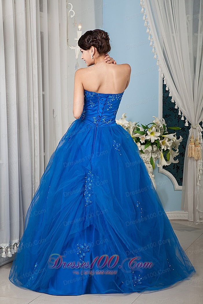 Royal Blue A-line Strapless Beading Quinceanera Dress